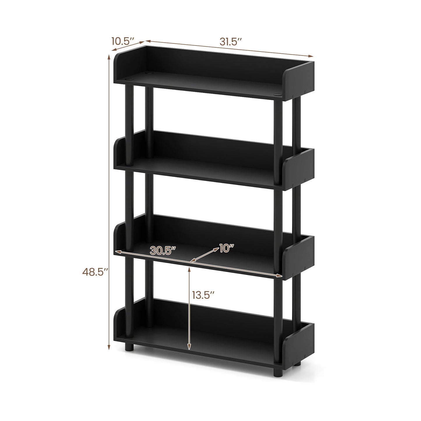 4-Tier Bookshelf Open Bookcase with Anti-Tipping Kit Industrial Storage Unit