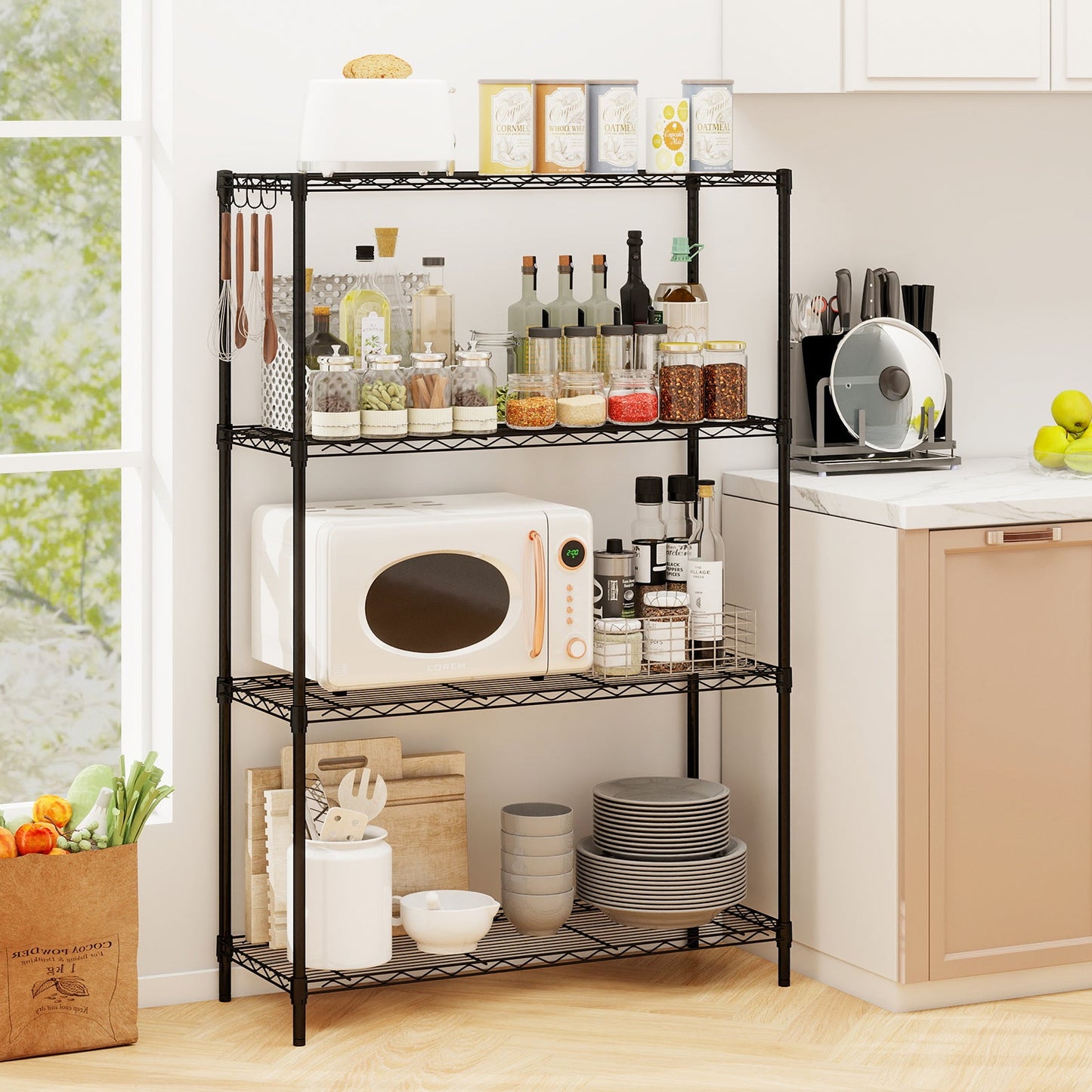 4-Tier Metal Storage Shelving Unit with V-Shaped Wire Rack and 1000 LBS Capacity-Black