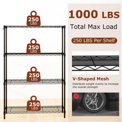 4-Tier Metal Storage Shelving Unit with V-Shaped Wire Rack and 1000 LBS Capacity-Black