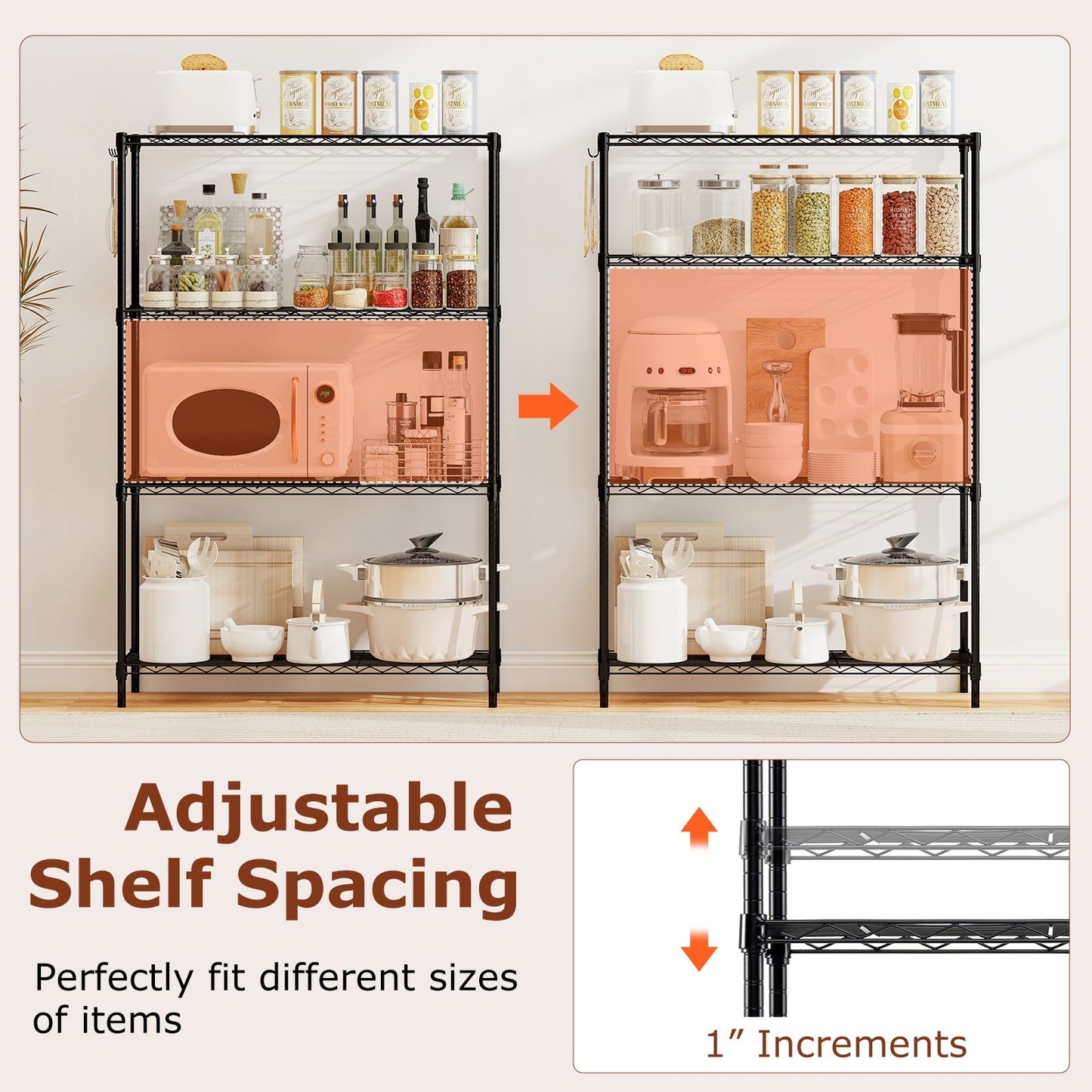 4-Tier Metal Storage Shelving Unit with V-Shaped Wire Rack and 1000 LBS Capacity-Black