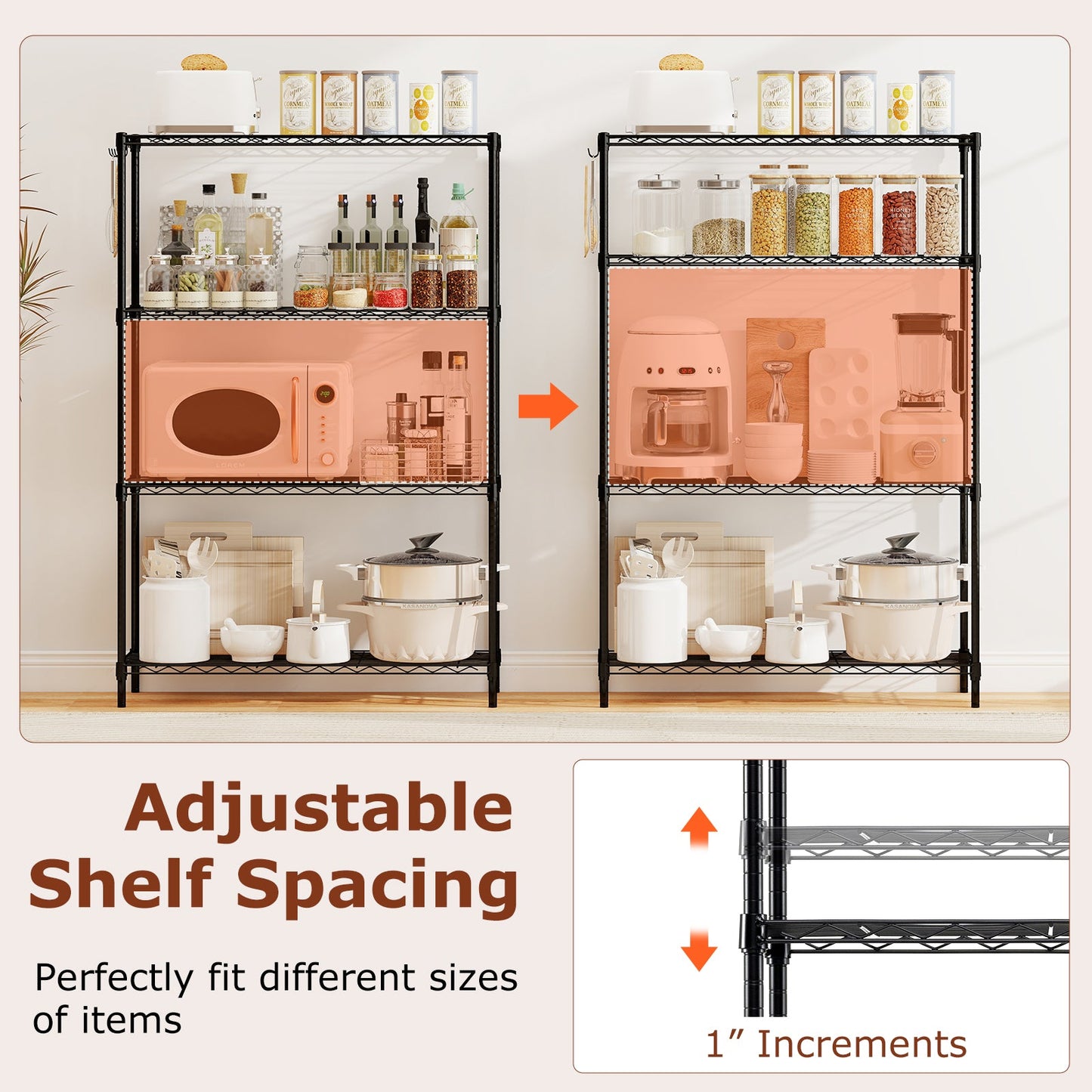 4-Tier Metal Storage Shelving Unit with V-Shaped Wire Rack and 1000 LBS Capacity-Black