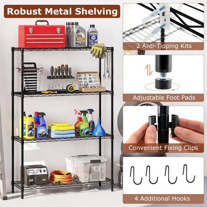 4-Tier Metal Storage Shelving Unit with V-Shaped Wire Rack and 1000 LBS Capacity-Black