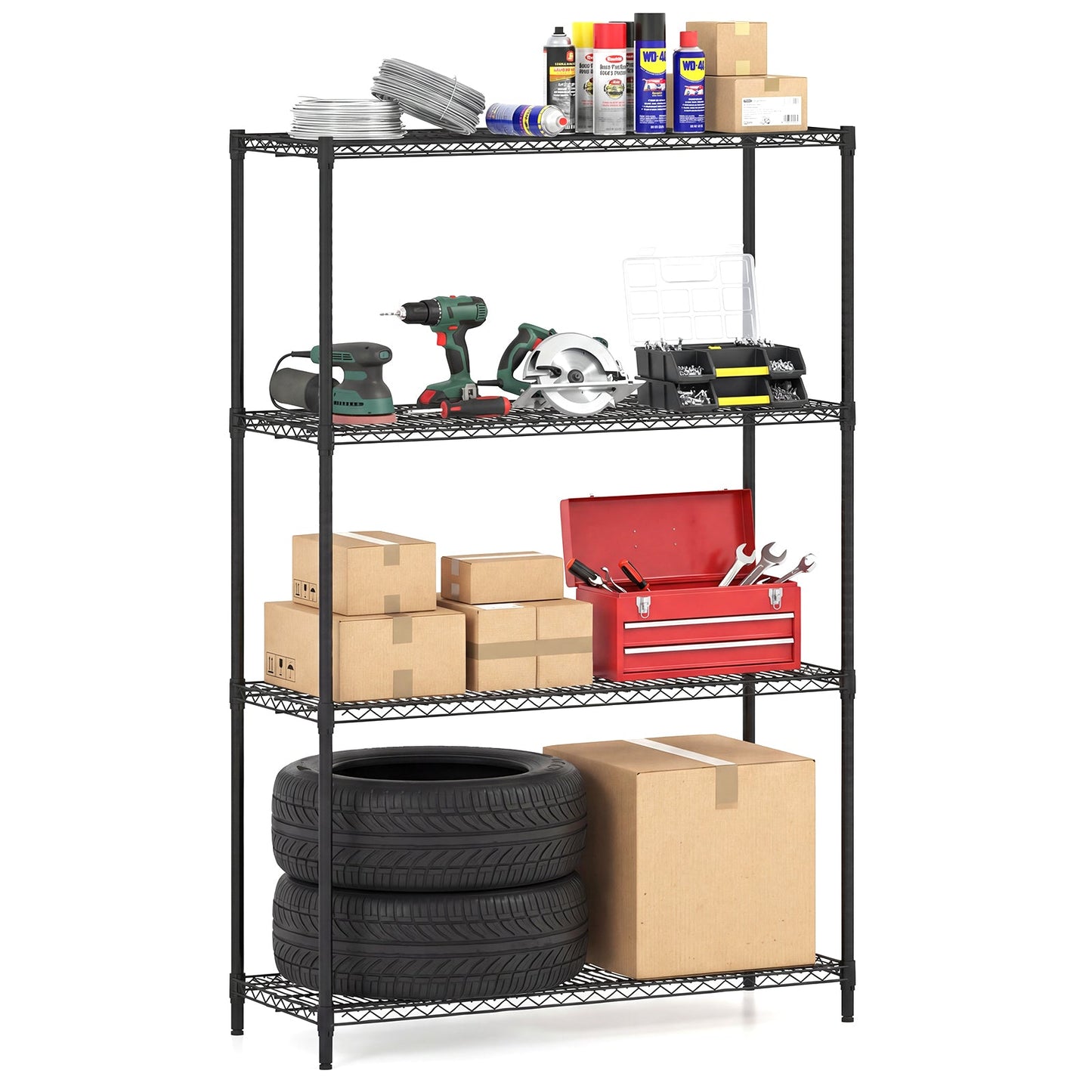 4-Tier Metal Storage Shelving Unit with V-Shaped Wire Rack-Black