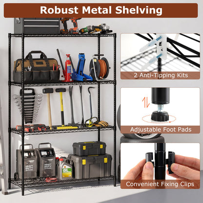 4-Tier Metal Storage Shelving Unit with V-Shaped Wire Rack-Black