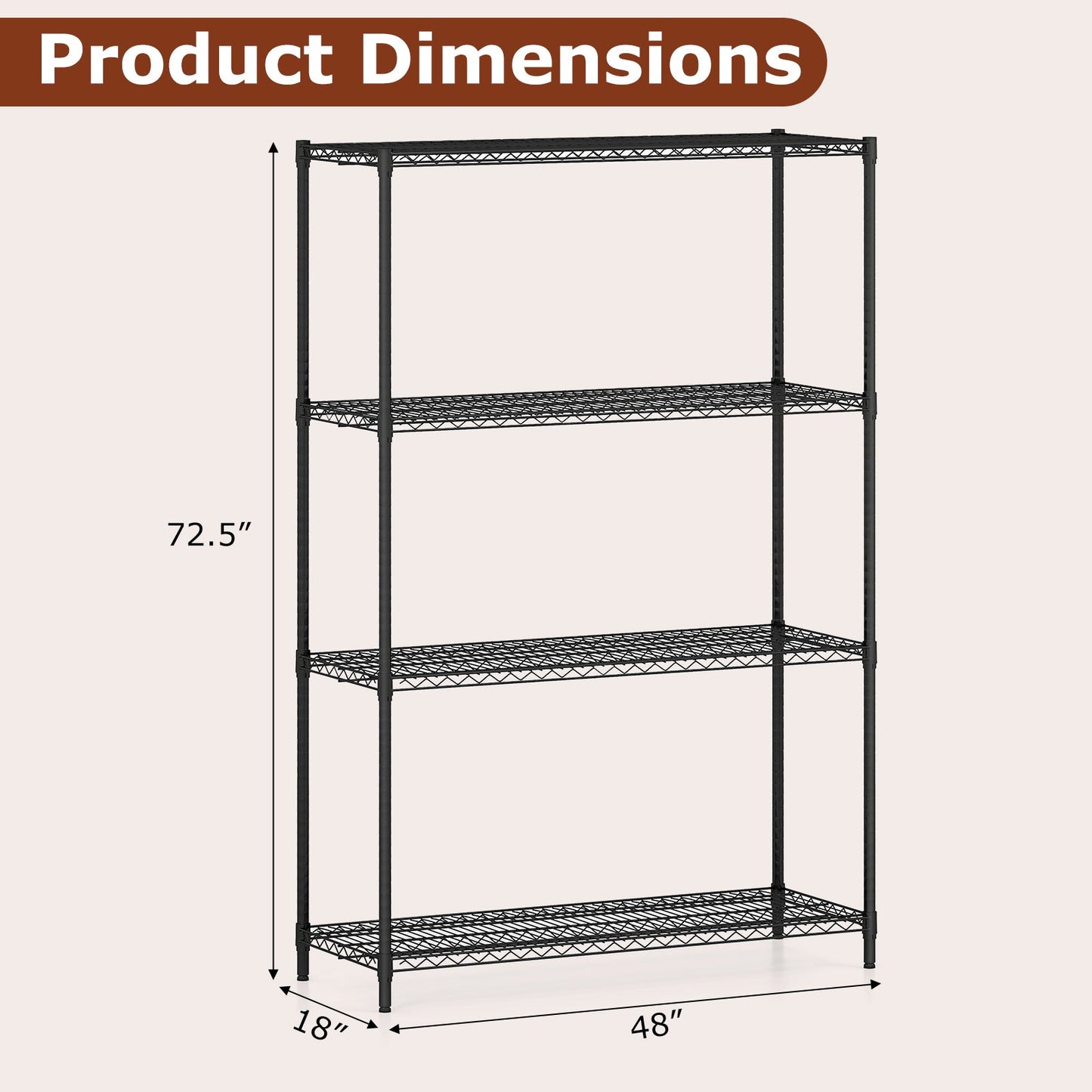 4-Tier Metal Storage Shelving Unit with V-Shaped Wire Rack-Black