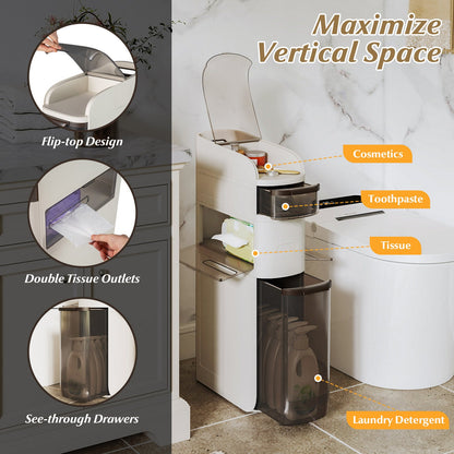 5-Tier Narrow Bathroom Storage Cabinet with Drawers and Tissue Box