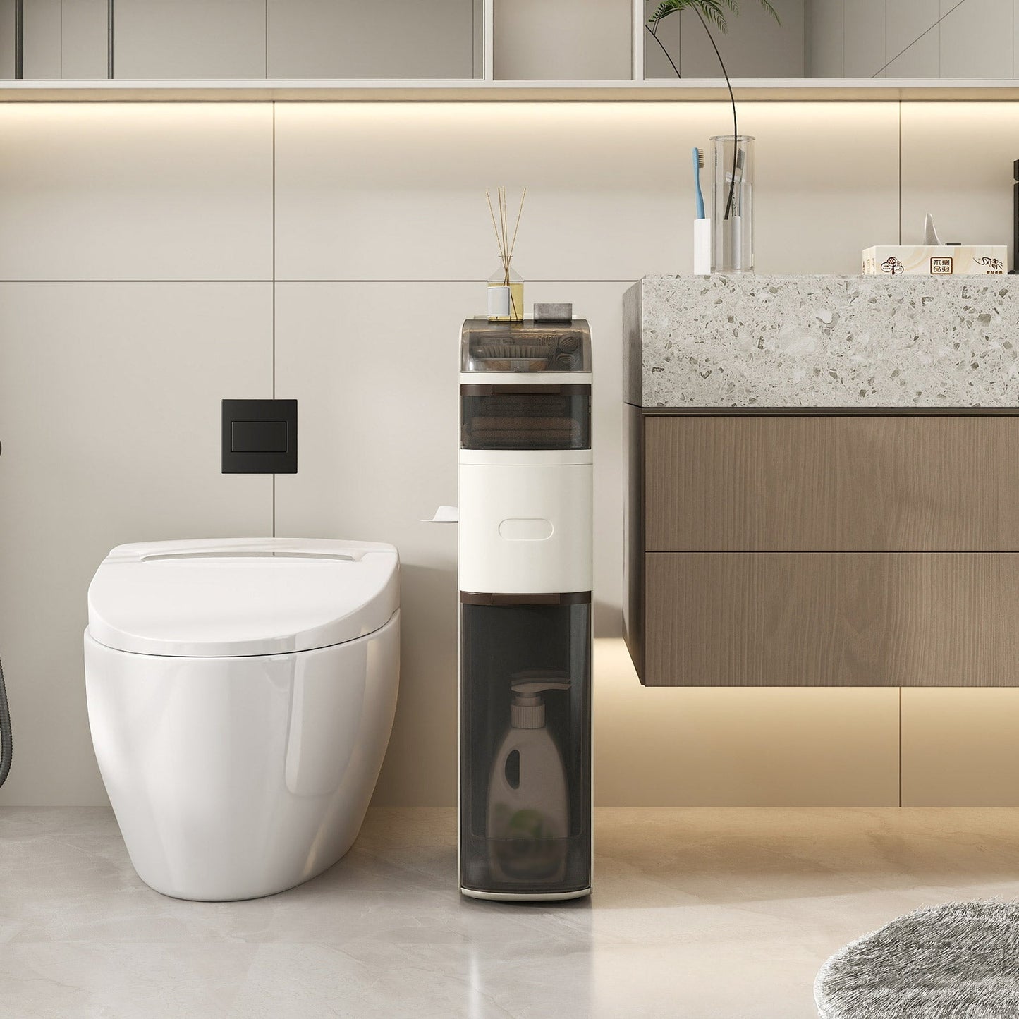5-Tier Narrow Bathroom Storage Cabinet with Drawers and Tissue Box