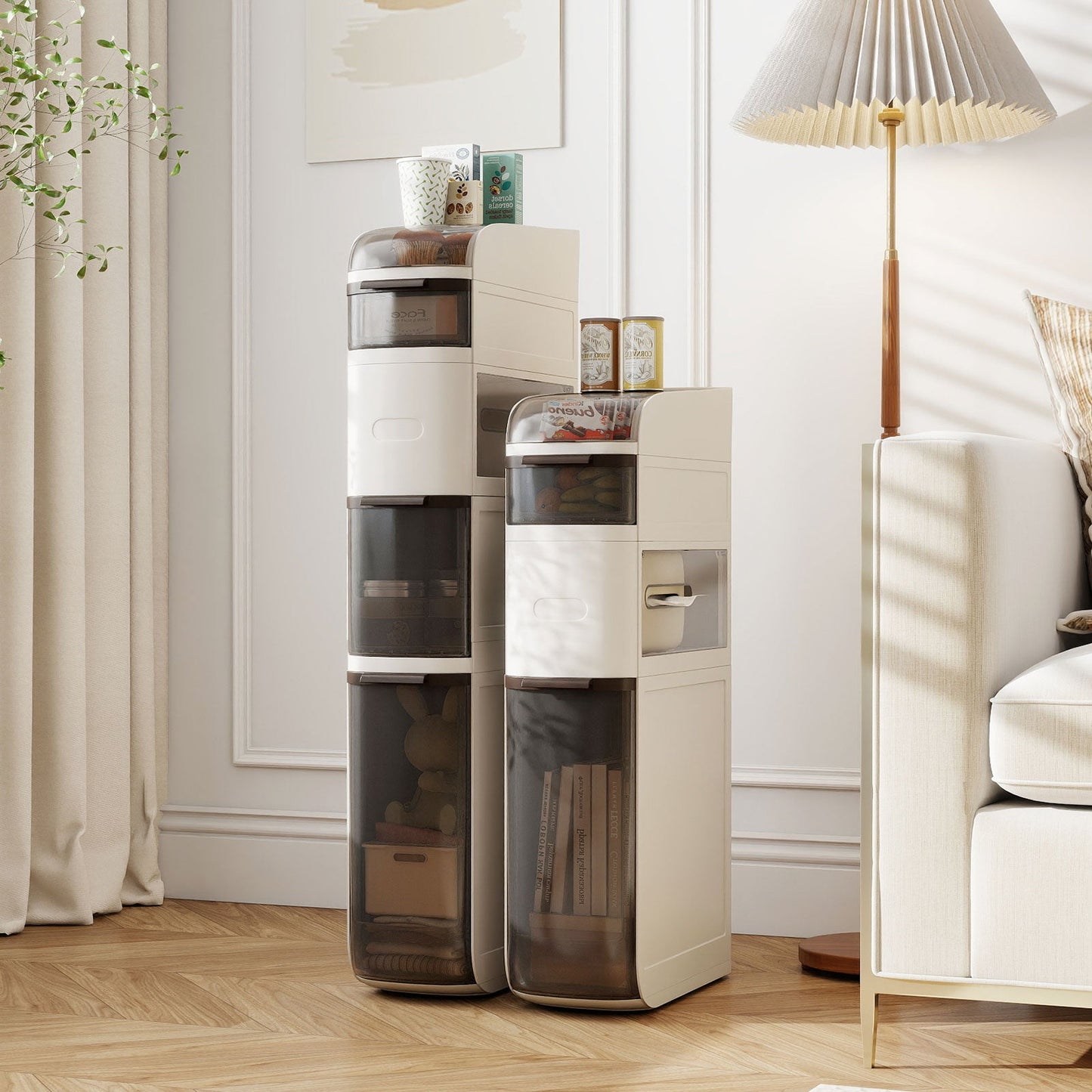5-Tier Narrow Bathroom Storage Cabinet with Drawers and Tissue Box
