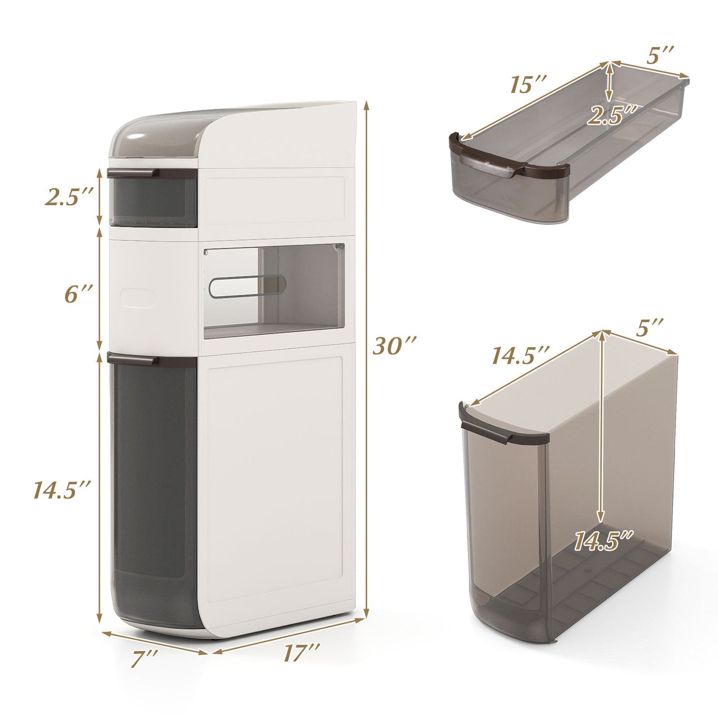5-Tier Narrow Bathroom Storage Cabinet with Drawers and Tissue Box