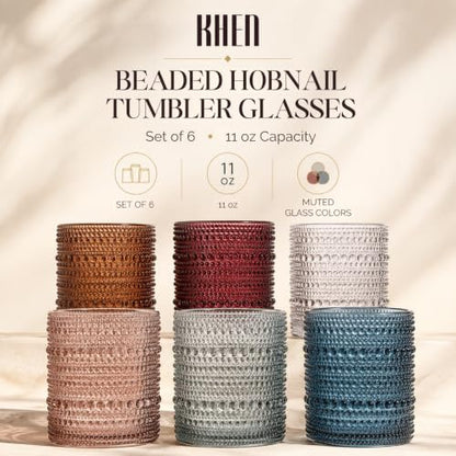Beaded Hobnail Tumbler Drinking Glasses Set | Set of 6
