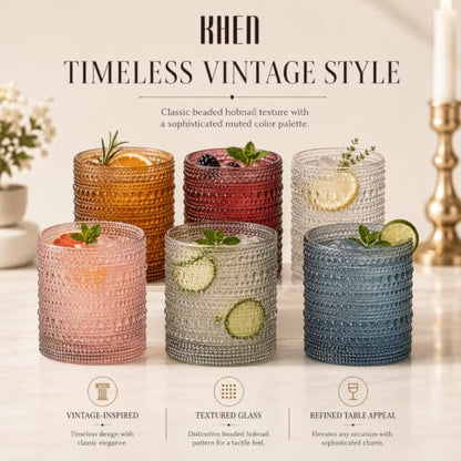 Beaded Hobnail Tumbler Drinking Glasses Set | Set of 6