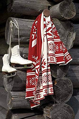 Fennco Styles Sevan Collection Christmas Design Knitted Throw Blanket 50 x 60 Inch - Red Throw for Holiday Decoration, Couch, Bedroom, Living Room Décor and Winter Season