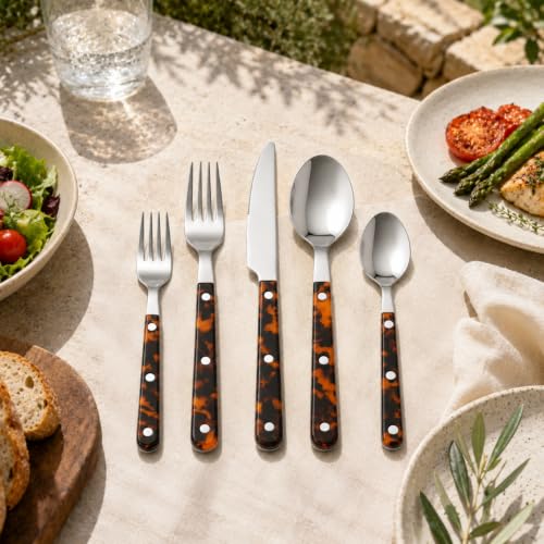 Premium Stainless Steel Flatware Set, 20 Piece Tortoise