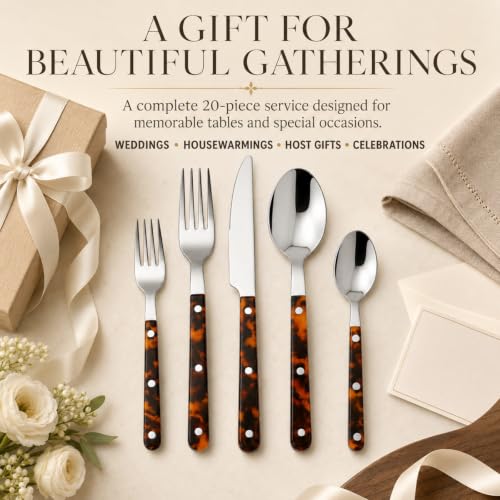 Premium Stainless Steel Flatware Set, 20 Piece Tortoise