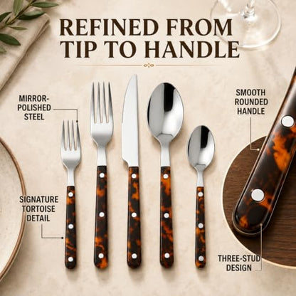 Premium Stainless Steel Flatware Set, 20 Piece Tortoise