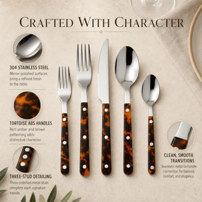 Premium Stainless Steel Flatware Set, 20 Piece Tortoise