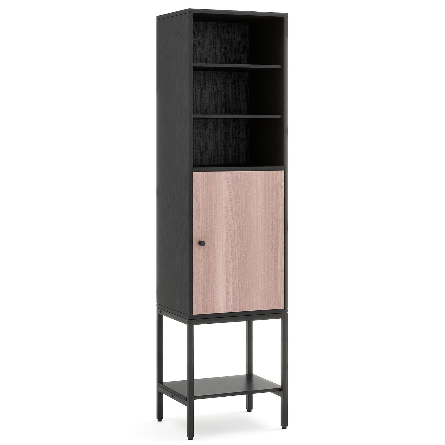 57 Inch Bathroom Tall Cabinet with 1 Door and 4 Shelves Narrow Storage Unit