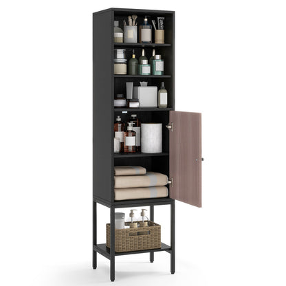 57 Inch Bathroom Tall Cabinet with 1 Door and 4 Shelves Narrow Storage Unit