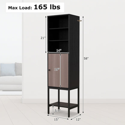 57 Inch Bathroom Tall Cabinet with 1 Door and 4 Shelves Narrow Storage Unit