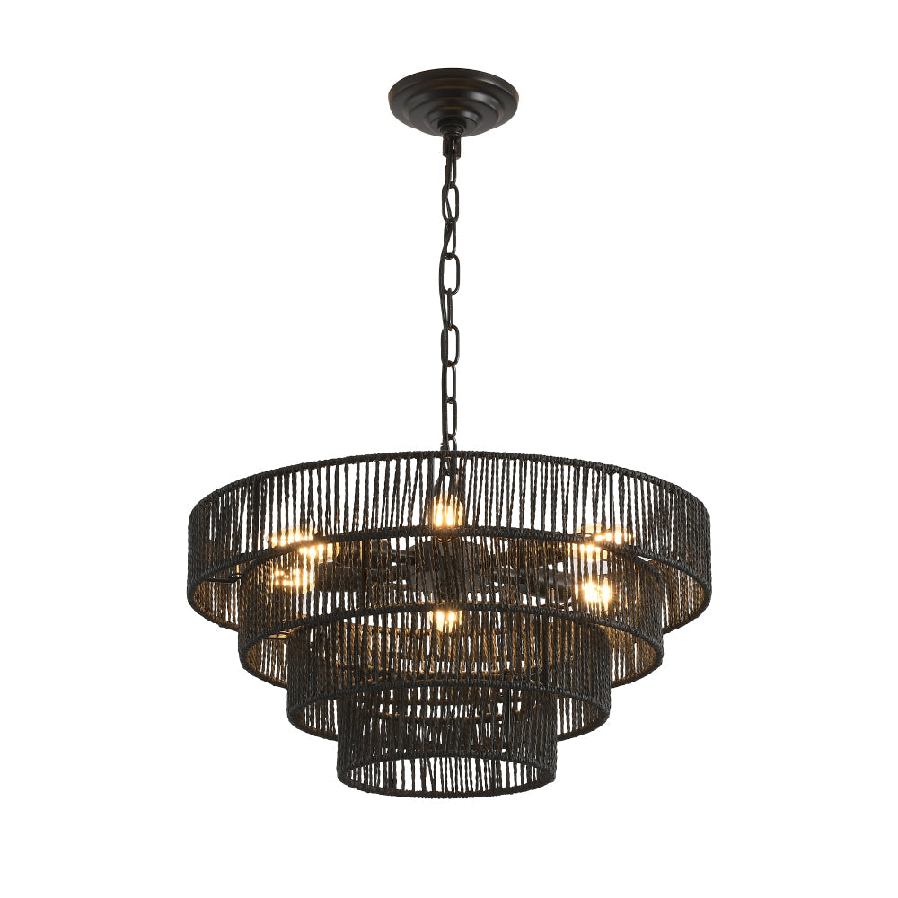 Rustic Hemp Rope Chandelier | 4/5-Tier Boho Pendant Light with E12 Sockets for Dining Room, Kitchen & Foyer