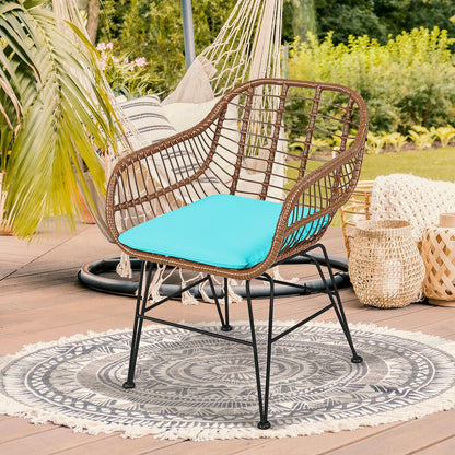 3-Piece Rattan Bistro Set with Cushions and Glass Table