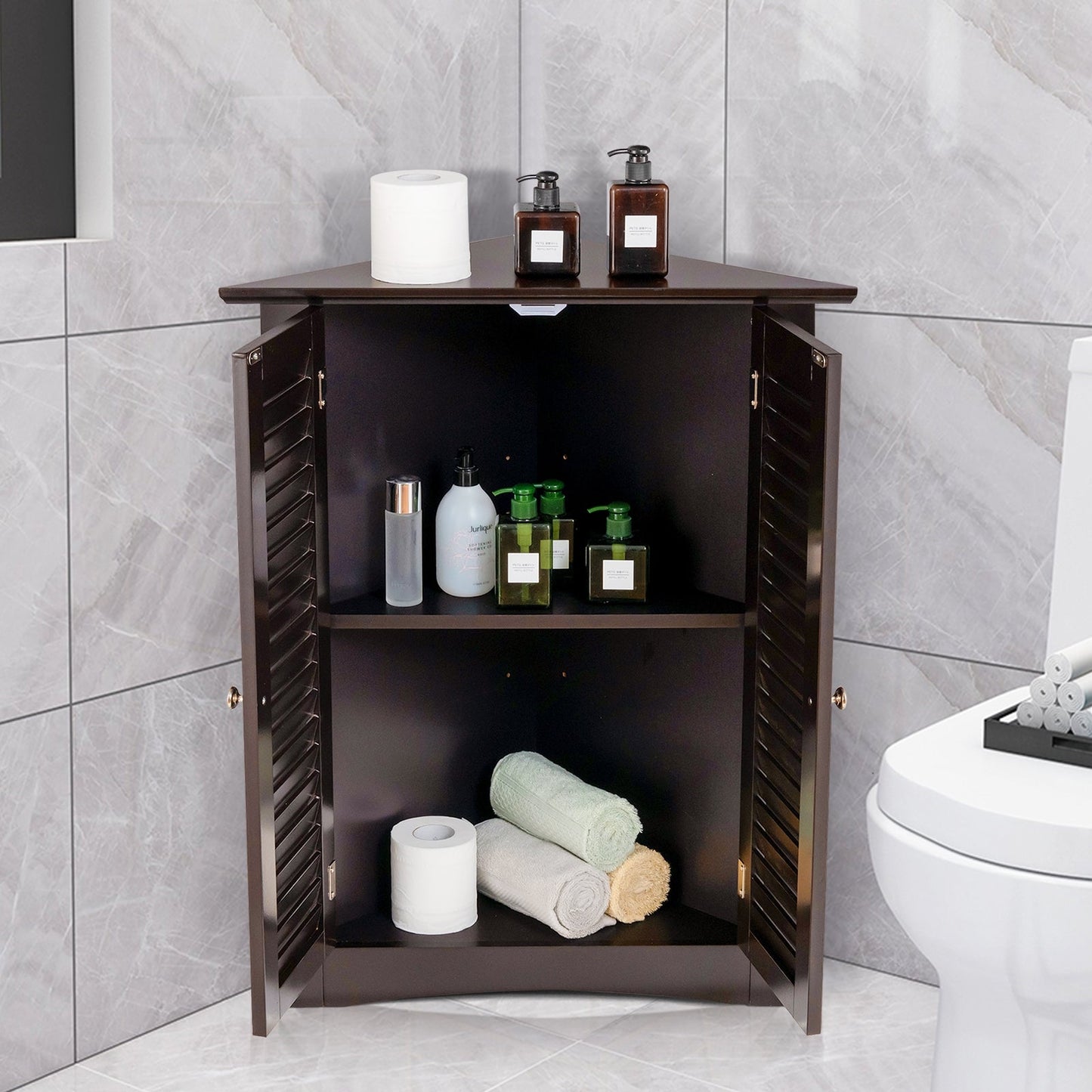 Bathroom Corner Storage Freestanding Floor Cabinet with Shutter Door