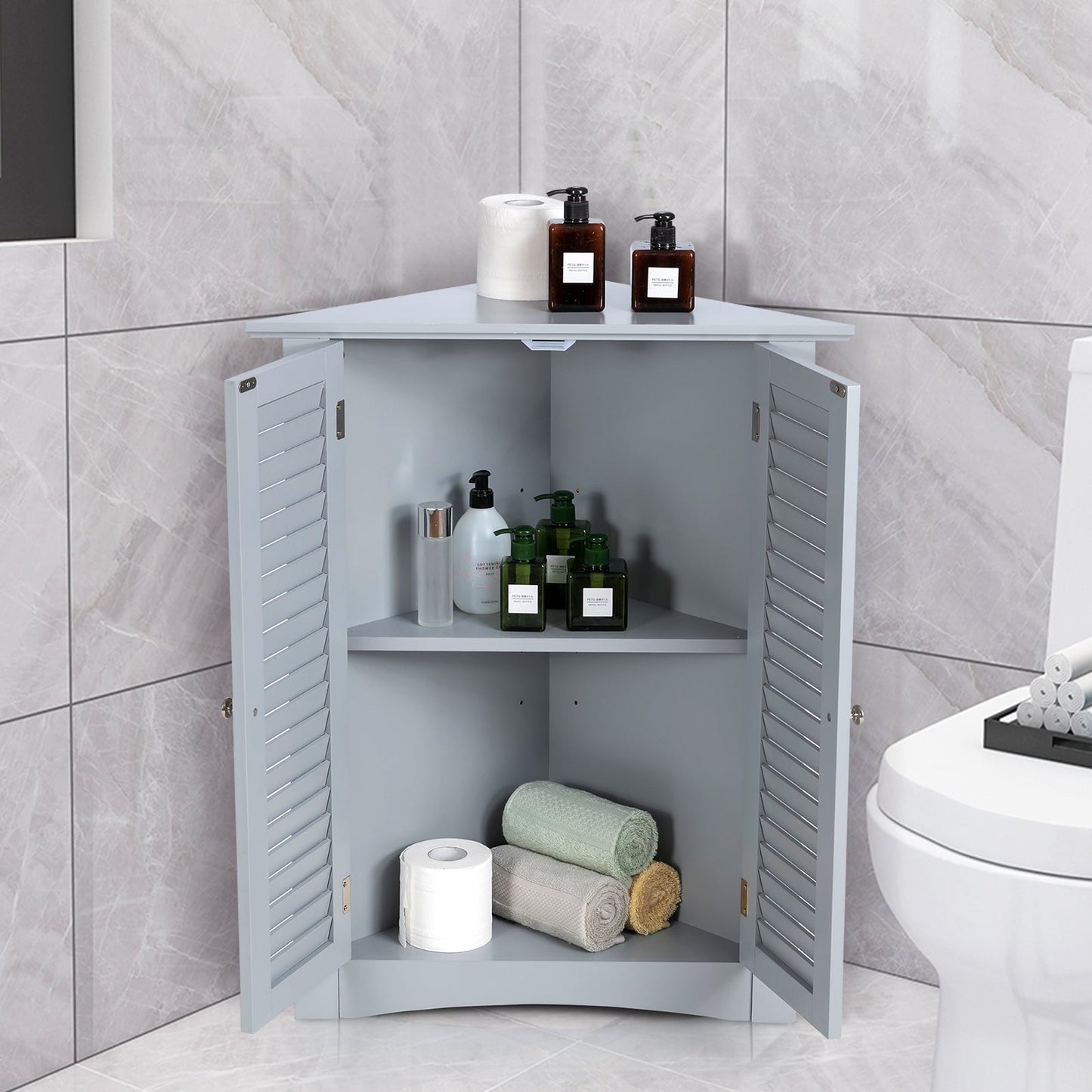 Bathroom Corner Storage Freestanding Floor Cabinet with Shutter Door