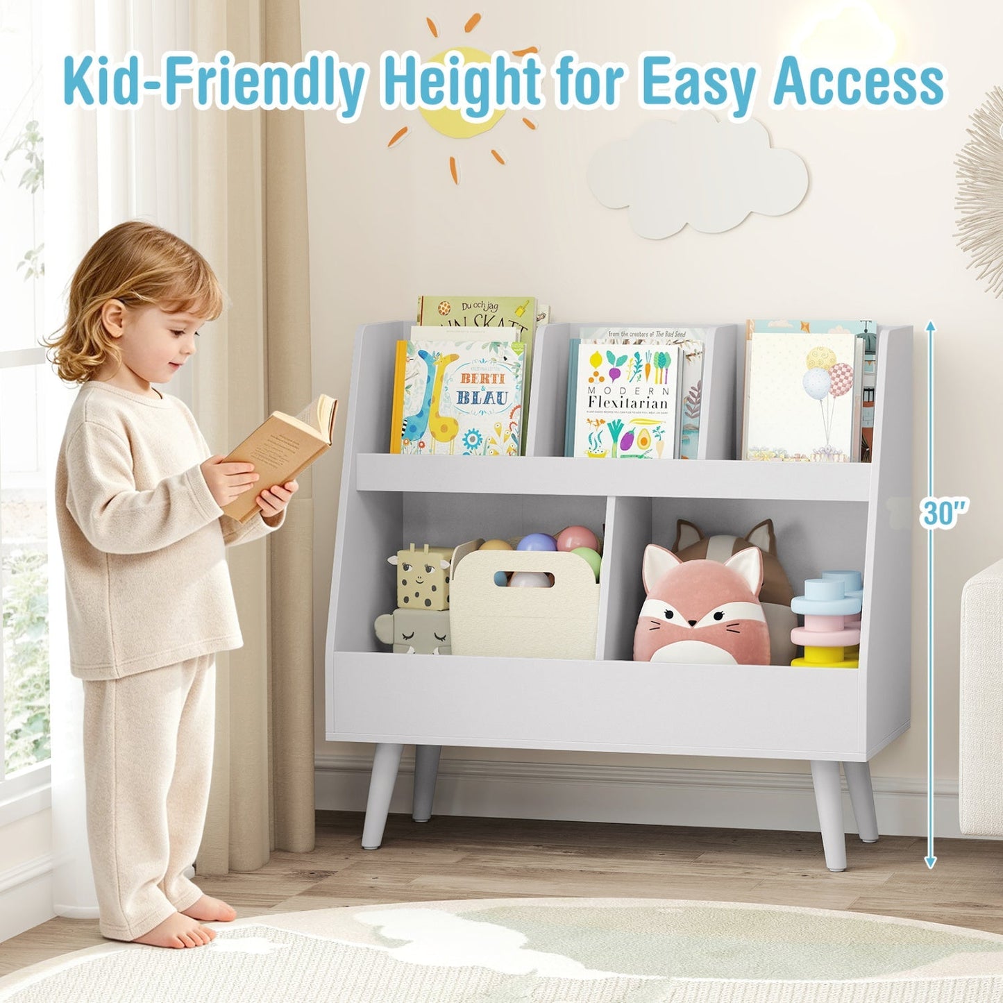 Kids Bookshelf and Toy Organizer 5-Cube Storage Unit