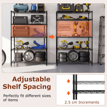 5-Tier Metal Storage Shelving Unit Set of 2 Adjustable Utility Shelf with V-Shaped Wire Rack-Black