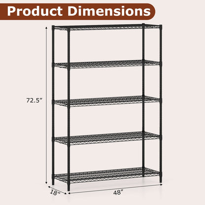 5-Tier Metal Storage Shelving Unit Set of 2 Adjustable Utility Shelf with V-Shaped Wire Rack-Black