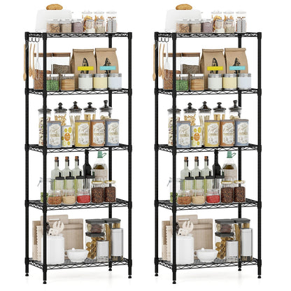 5-Tier Metal Storage Shelving Unit Set of 2 with V-Shaped Wire Rack-Black