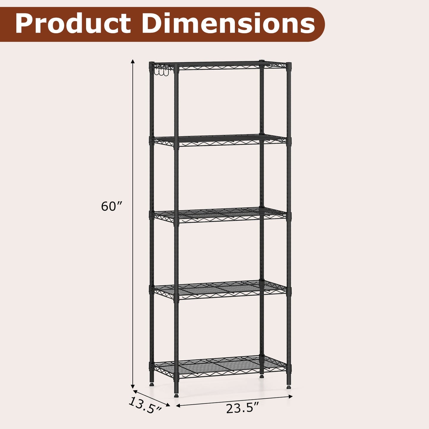5-Tier Metal Storage Shelving Unit Set of 2 with V-Shaped Wire Rack-Black