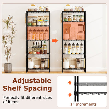 5-Tier Metal Storage Shelving Unit Set of 2 with V-Shaped Wire Rack-Black