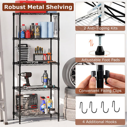 5-Tier Metal Storage Shelving Unit Set of 2 with V-Shaped Wire Rack-Black