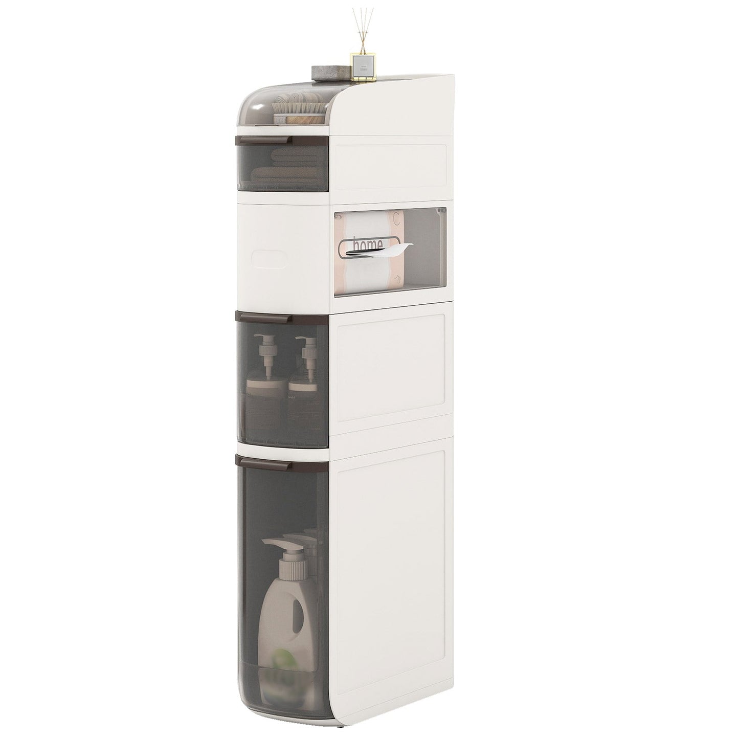 5-Tier Narrow Bathroom Storage Cabinet with Drawers and Tissue Box
