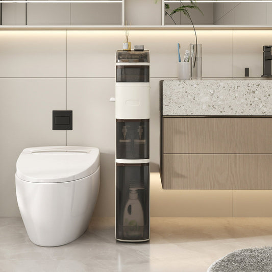 5-Tier Narrow Bathroom Storage Cabinet with Drawers and Tissue Box