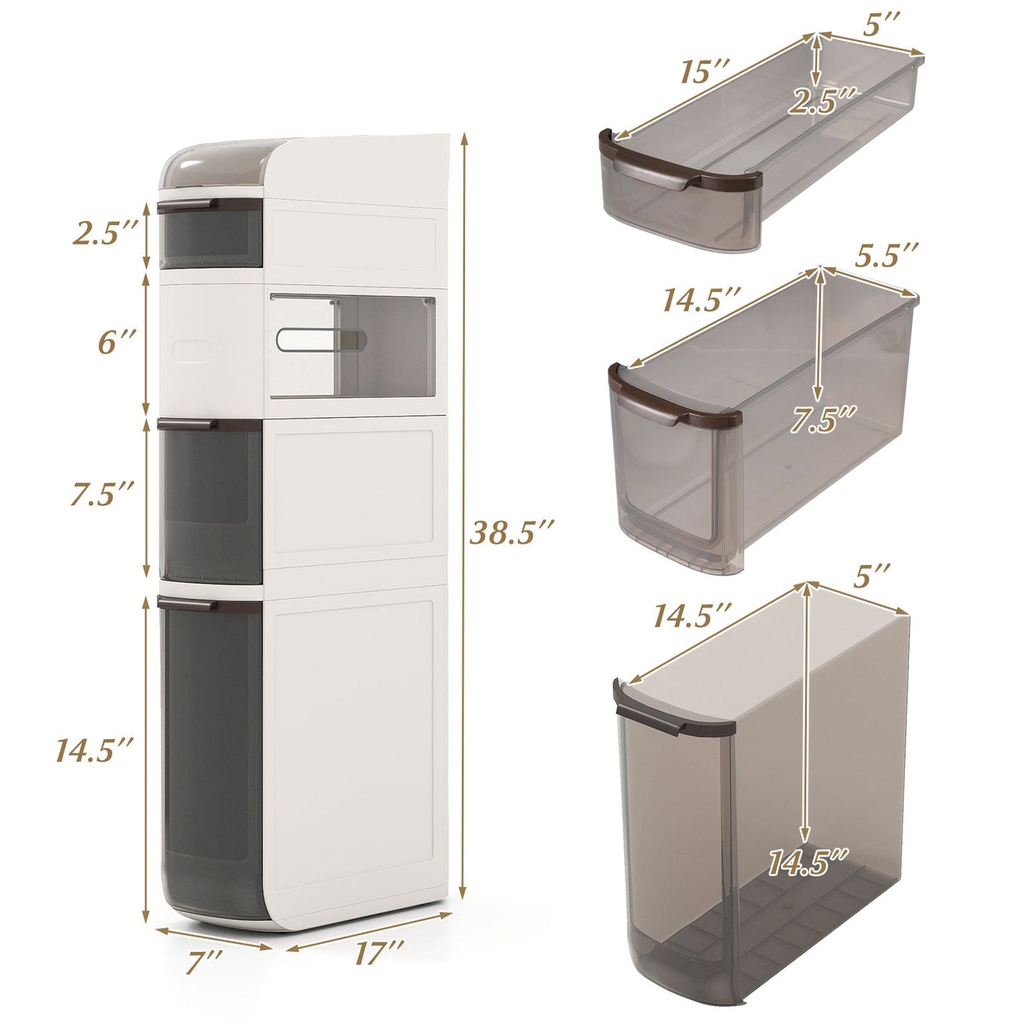 5-Tier Narrow Bathroom Storage Cabinet with Drawers and Tissue Box