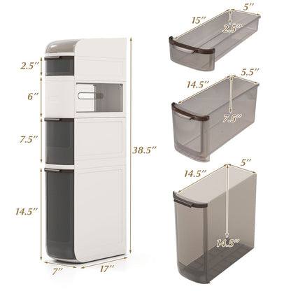 5-Tier Narrow Bathroom Storage Cabinet with Drawers and Tissue Box