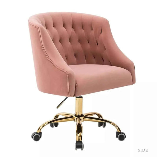 Curvaceous Velvet Swivel Office Chair with Gold Base