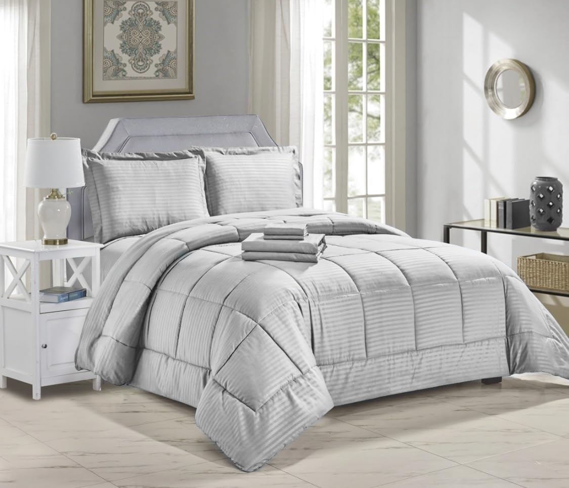 Decor&More Home Essentials 8 Piece Embossed Stripe Bed in a Bag