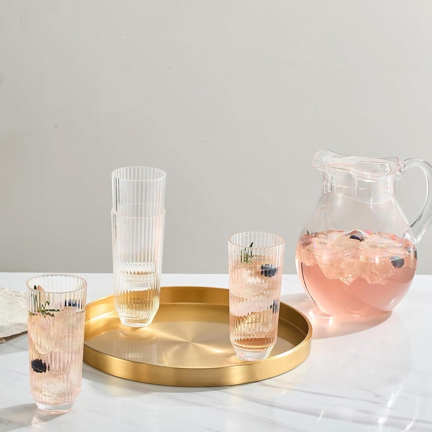 Khen Shatterproof Ribbed Drinking Glasses – Set of 4 Clear 12oz