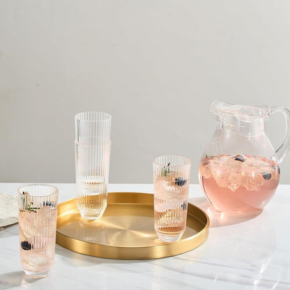 Khen Shatterproof Ribbed Drinking Glasses – Set of 4 Clear 12oz