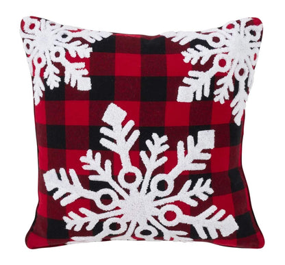 Fennco Styles Buffalo Plaid Snowflake Decorative Throw Pillow with Down Filled Insert 18 x 18 Inch - Red Check Cotton Pillow for Home, Couch, Living Room, Christmas and Holiday Season