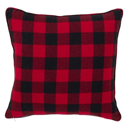 Fennco Styles Buffalo Plaid Snowflake Decorative Throw Pillow with Down Filled Insert 18 x 18 Inch - Red Check Cotton Pillow for Home, Couch, Living Room, Christmas and Holiday Season