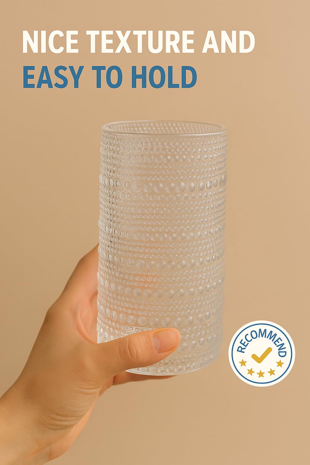 Khen Hobnail Drinking Glasses with Straws | Clear Colors | Set of 12
