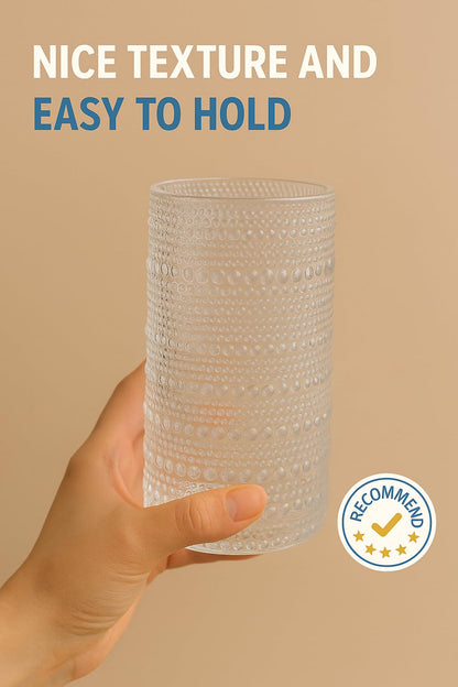 Khen Hobnail Drinking Glasses with Straws | Clear Colors | Set of 12