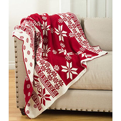 Fennco Styles Sevan Collection Christmas Design Knitted Throw Blanket 50 x 60 Inch - Red Throw for Holiday Decoration, Couch, Bedroom, Living Room Décor and Winter Season