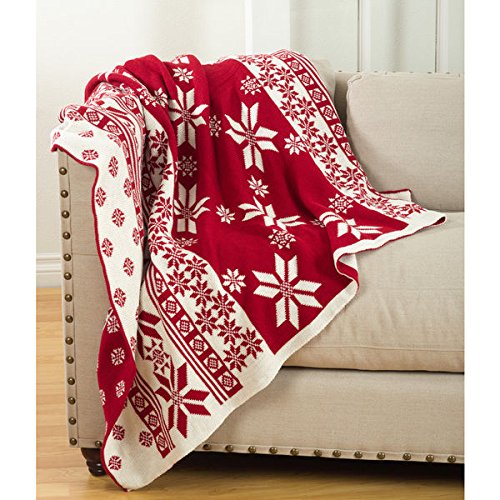 Fennco Styles Sevan Collection Christmas Design Knitted Throw Blanket 50 x 60 Inch - Red Throw for Holiday Decoration, Couch, Bedroom, Living Room Décor and Winter Season