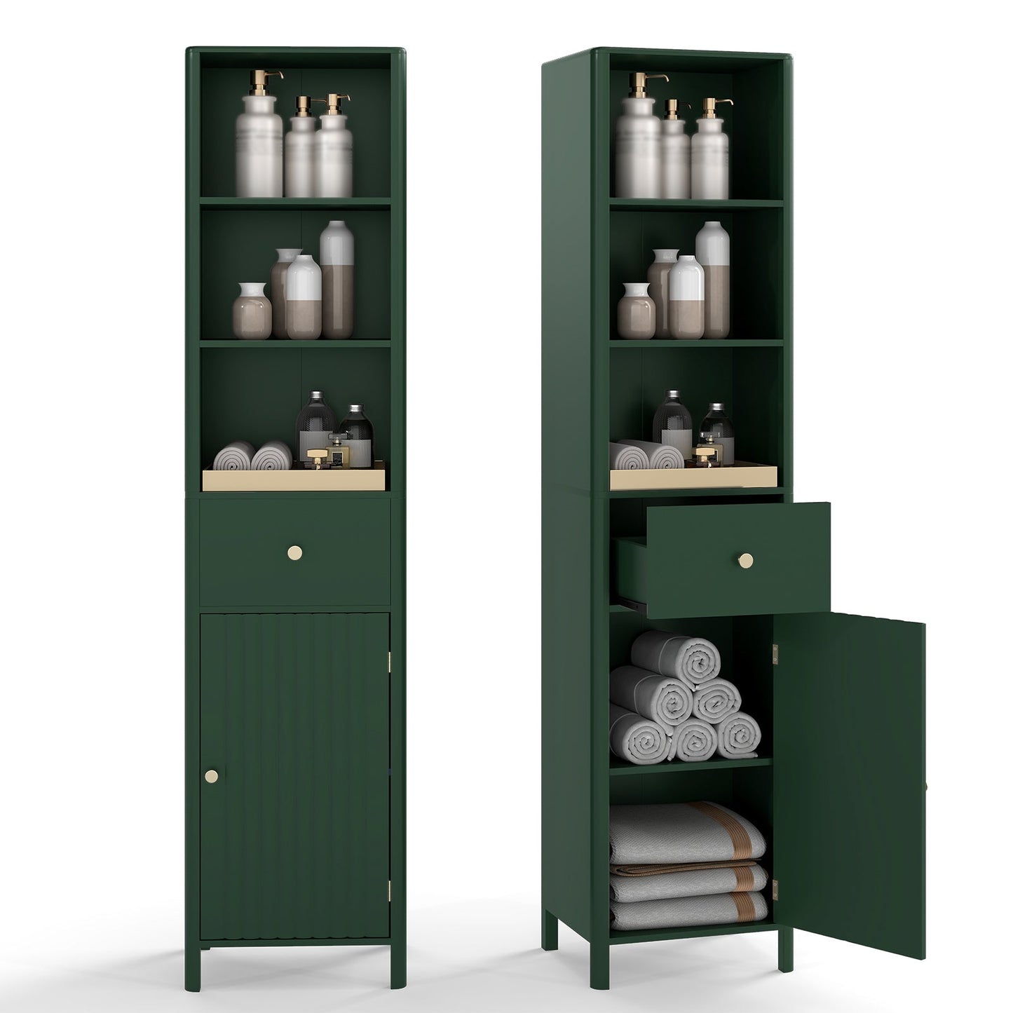 67 Inch Tall Bathroom Cabinet Narrow Floor Cabinet with Fluted Door