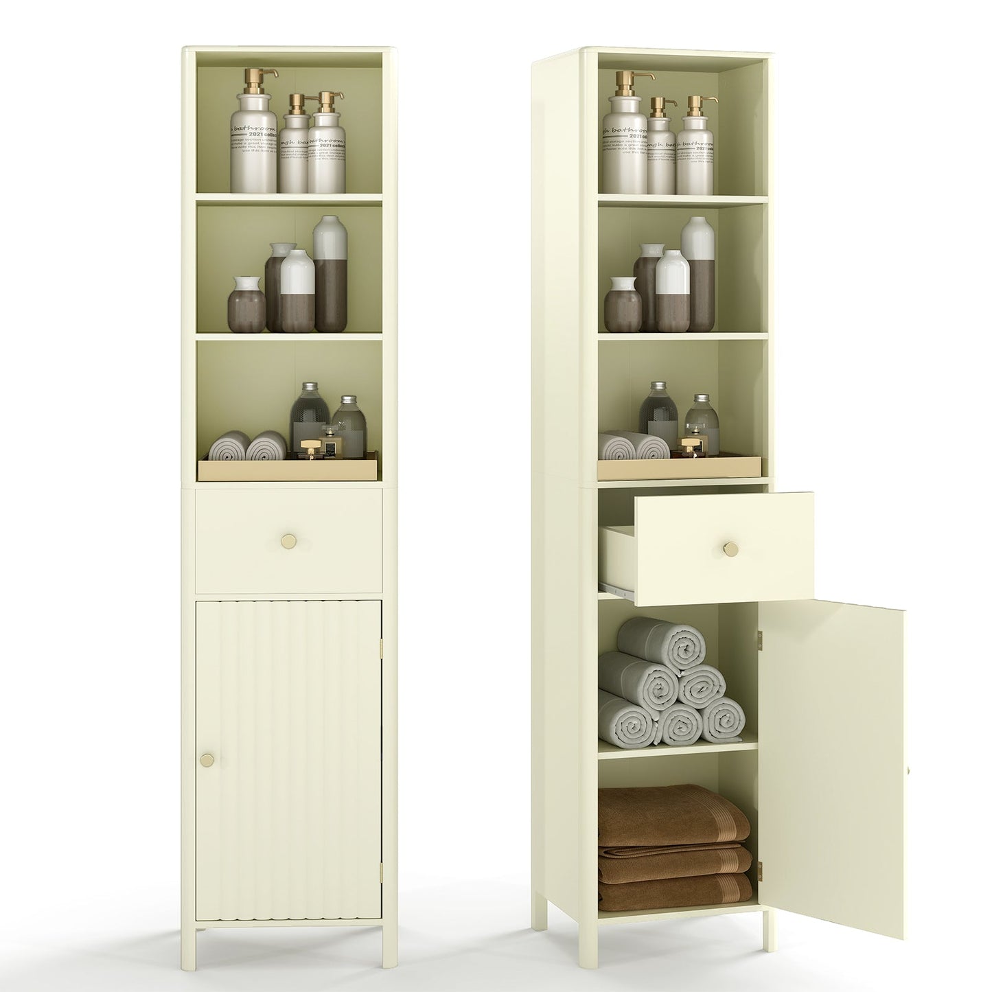 67 Inch Tall Bathroom Cabinet Narrow Floor Cabinet with Fluted Door
